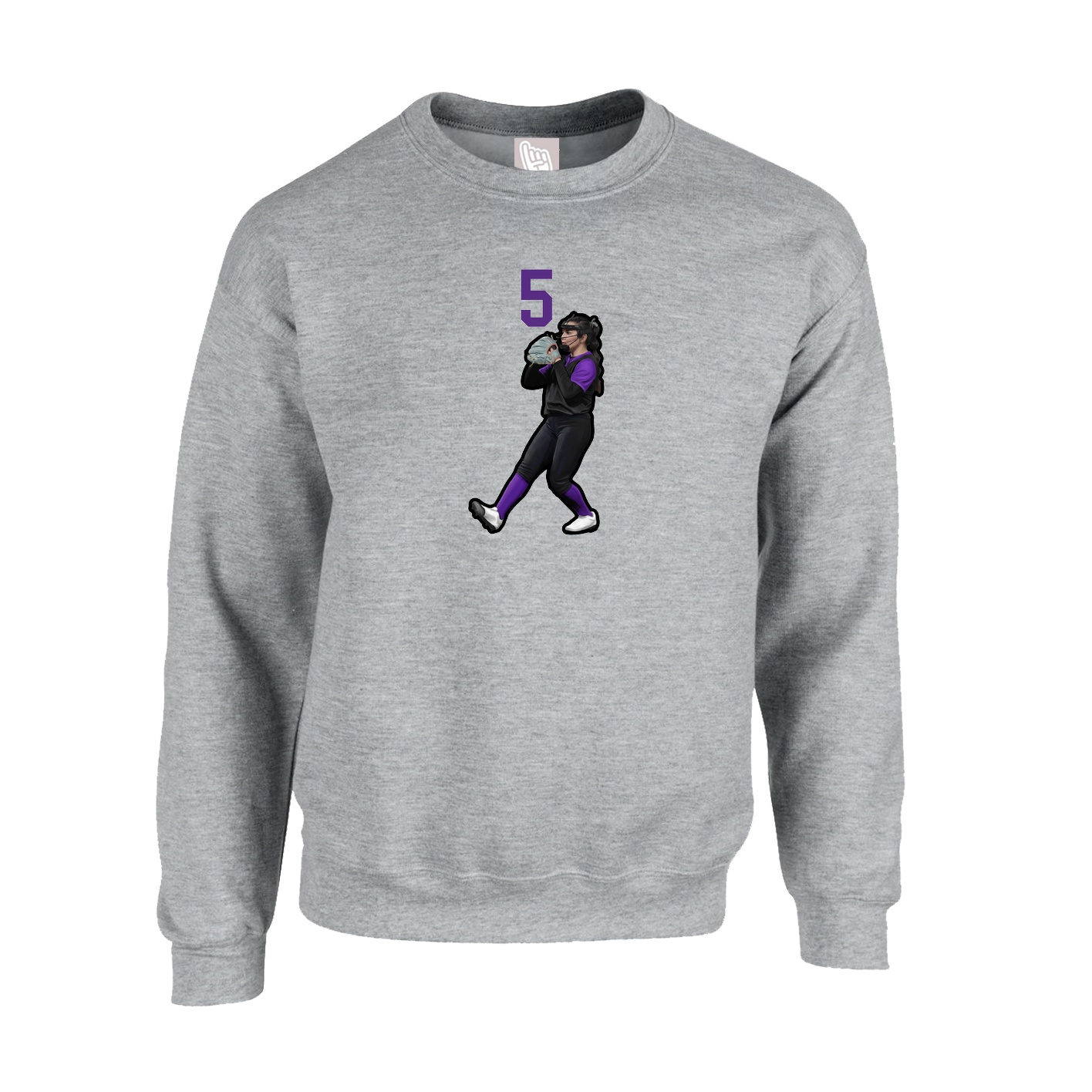 Fleece Crew — Number Top in Grey