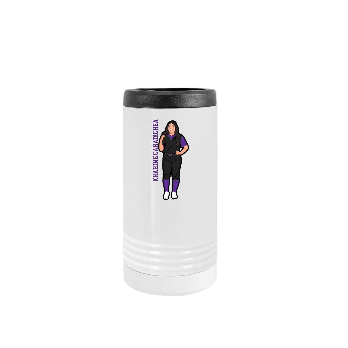 Slim Beverage Holder — Name Vertical in White