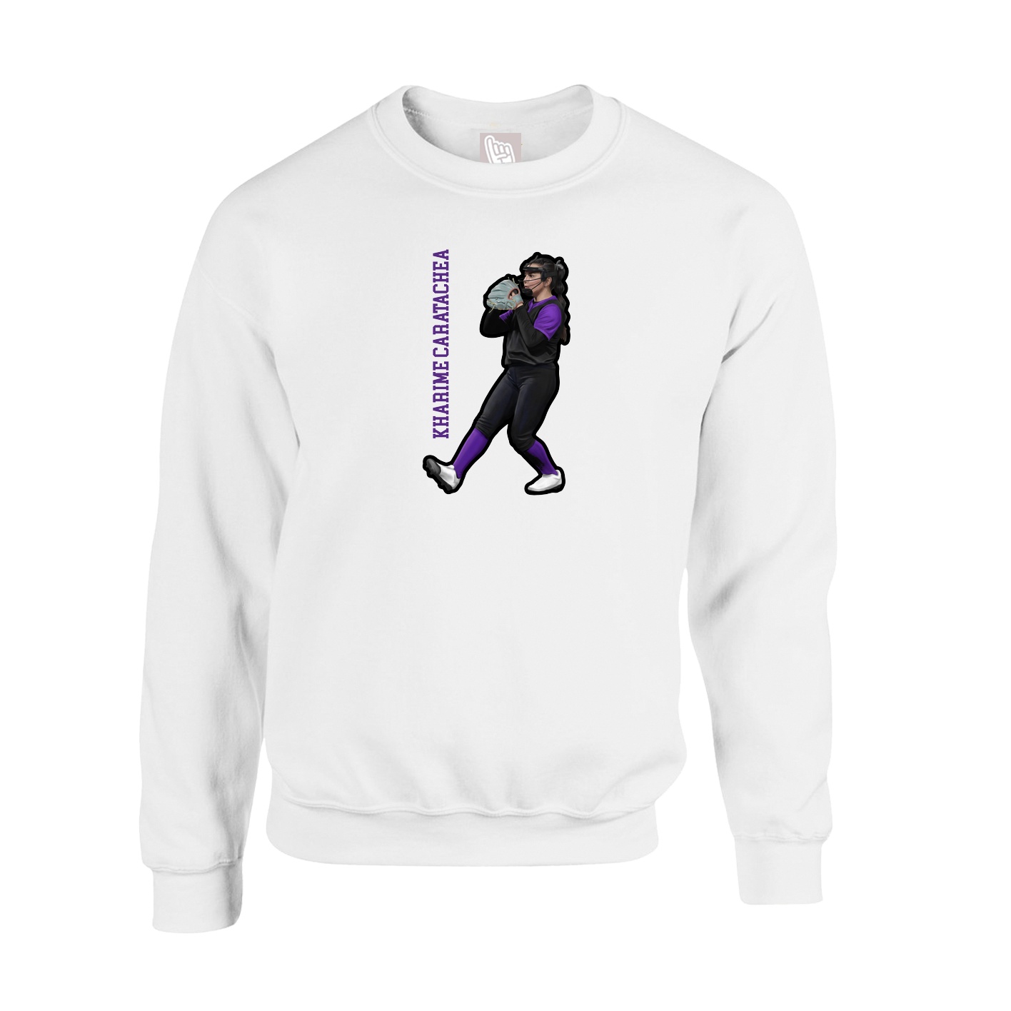 Fleece Crew — Name Vertical in White