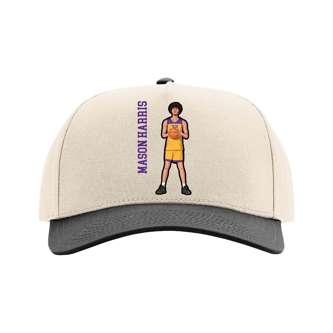 Full Fabric Five-Panel Champ Cap — Name Vertical in Cream/Black