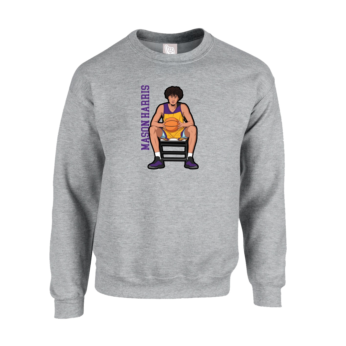Fleece Crew — Name Vertical in Grey