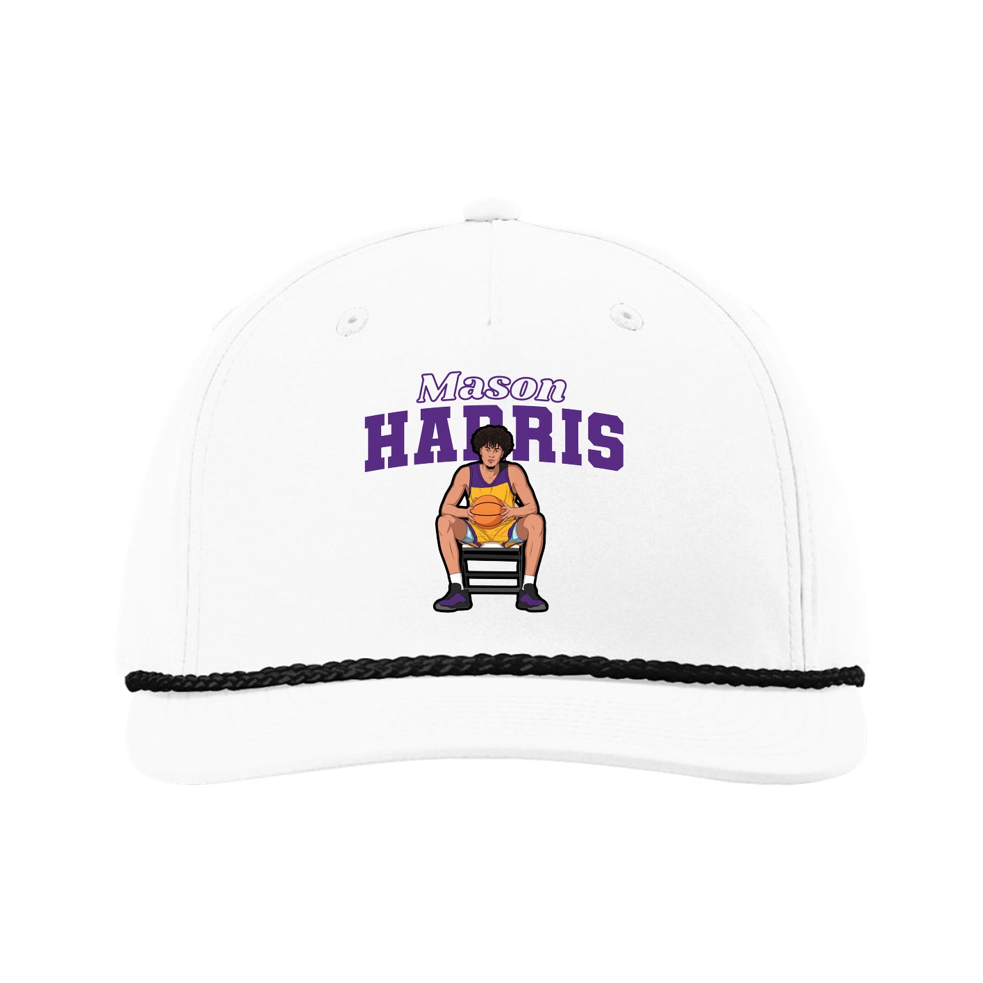 Five-Panel Classic Rope Cap — Name Arch in White