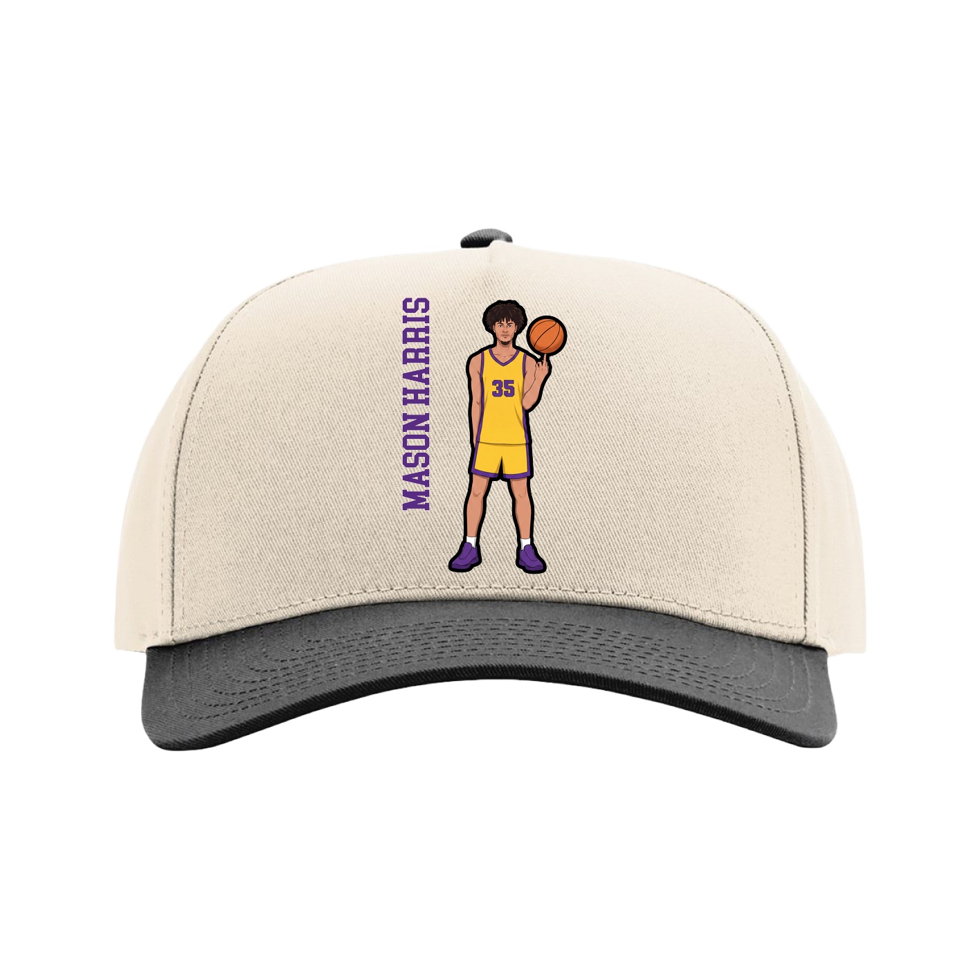 Full Fabric Five-Panel Champ Cap — Name Vertical in Cream/Black