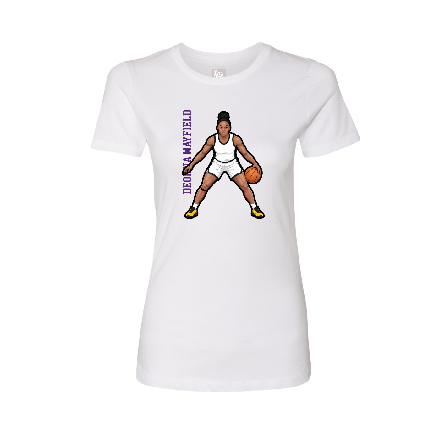 Womens Tee — Name Vertical in White