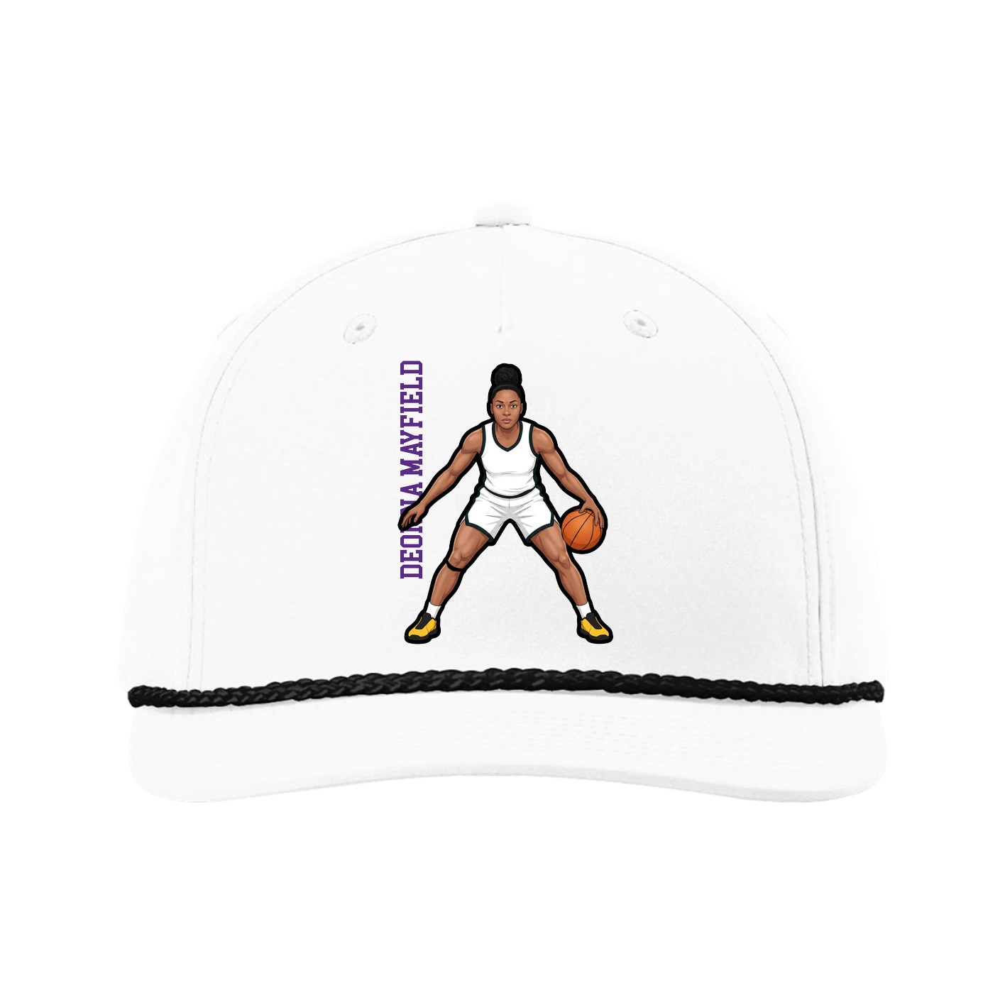 Five-Panel Classic Rope Cap — Name Vertical in White