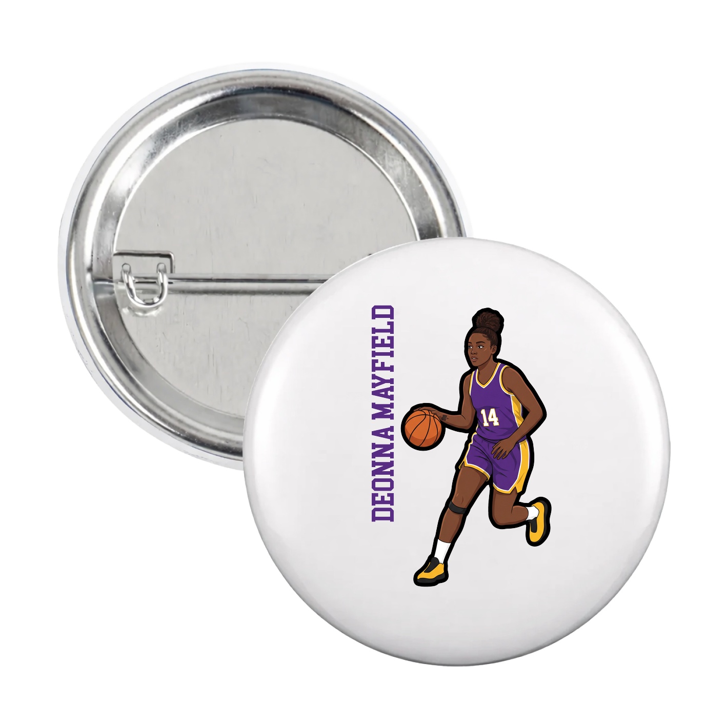 Game Day Button — Name Vertical in White