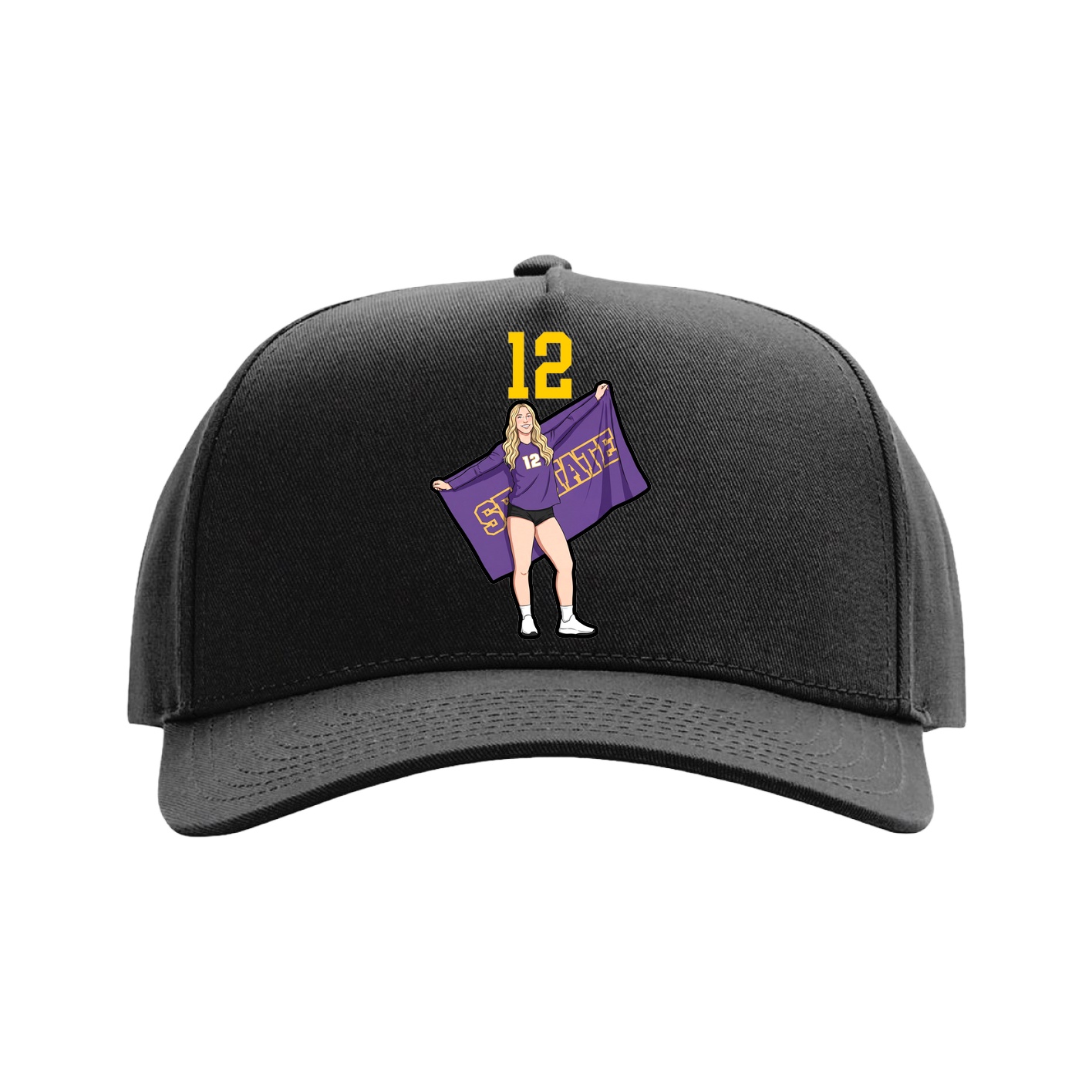 Full Fabric Five-Panel Champ Cap — Number Top in Black
