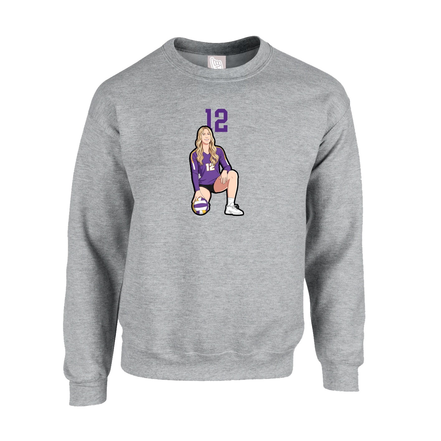 Fleece Crew — Number Top in Grey