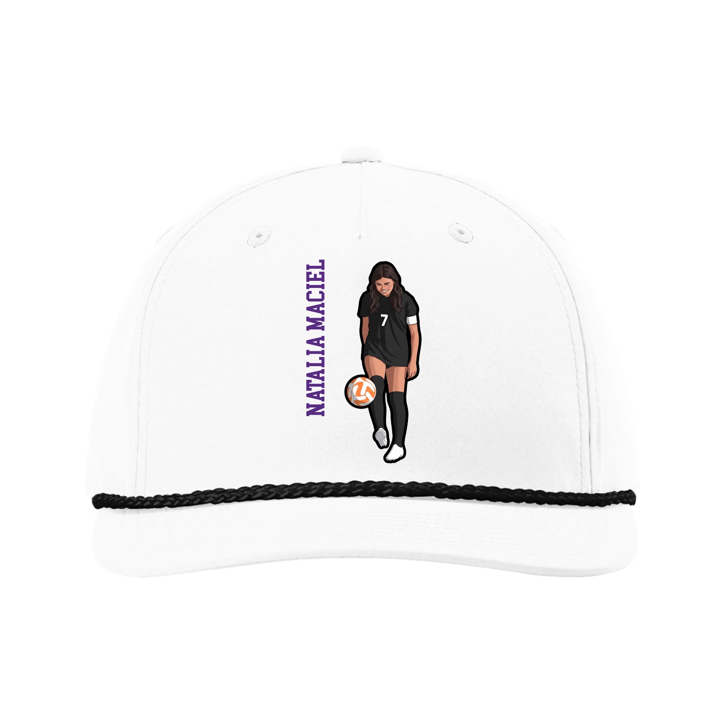 Five-Panel Classic Rope Cap — Name Vertical in White