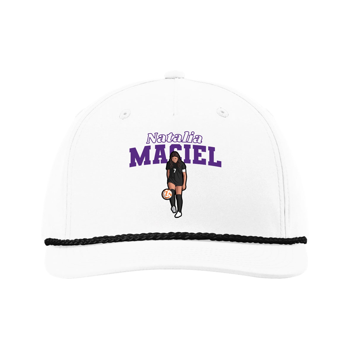 Five-Panel Classic Rope Cap — Name Arch in White