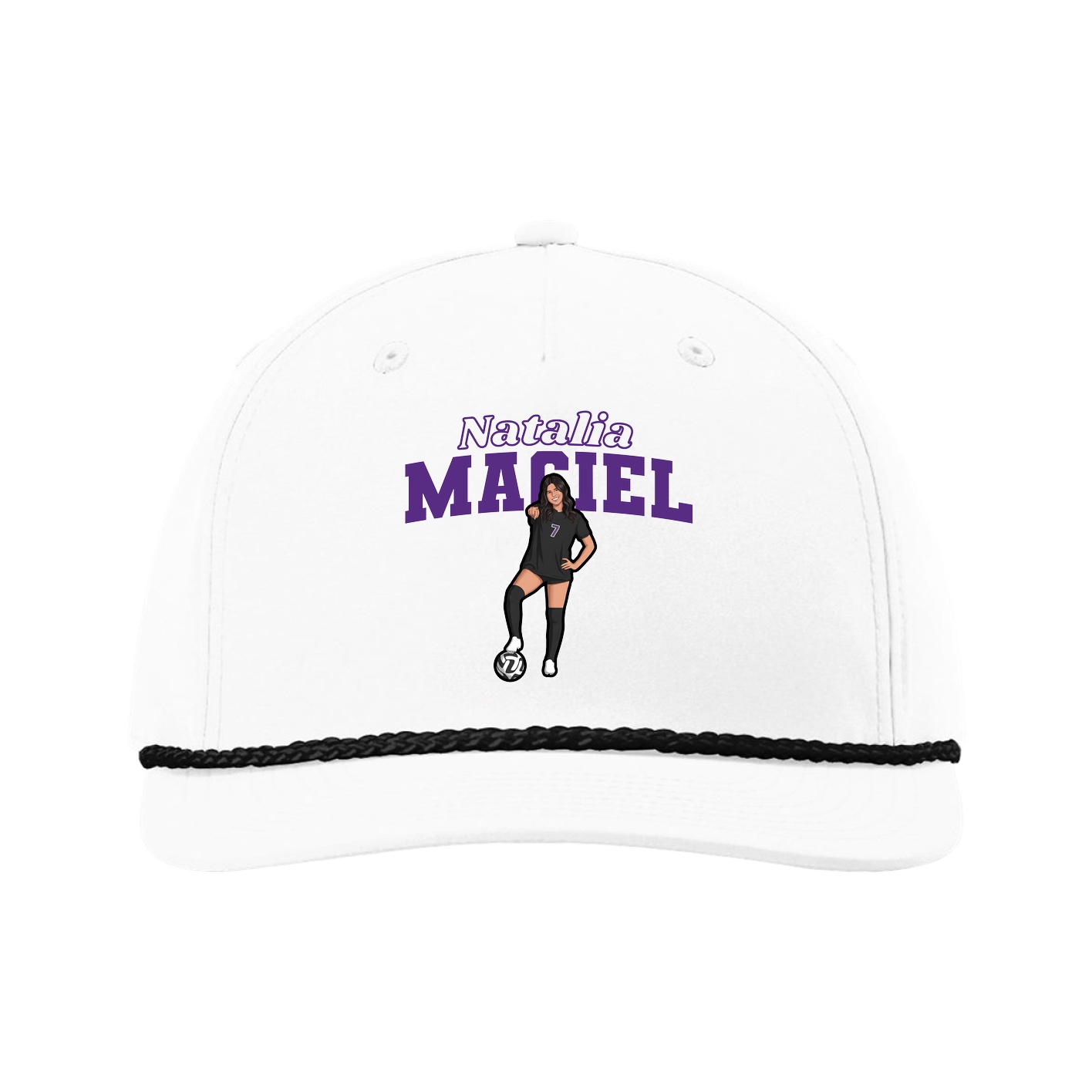 Five-Panel Classic Rope Cap — Name Arch in White