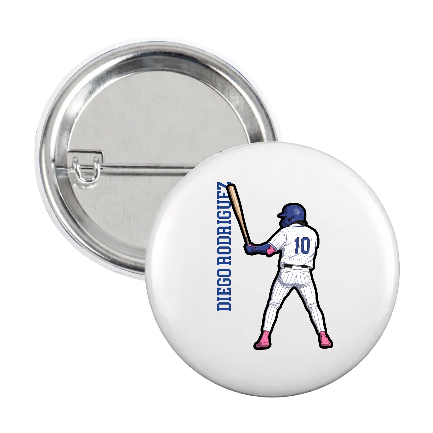 Game Day Button — Name Vertical in White
