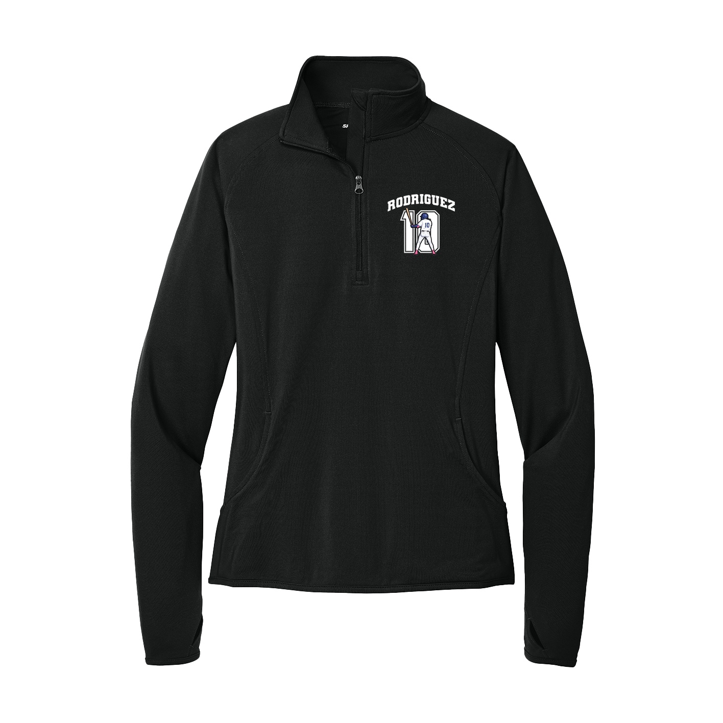 Women's Q-Zip Pullover — Number in Black