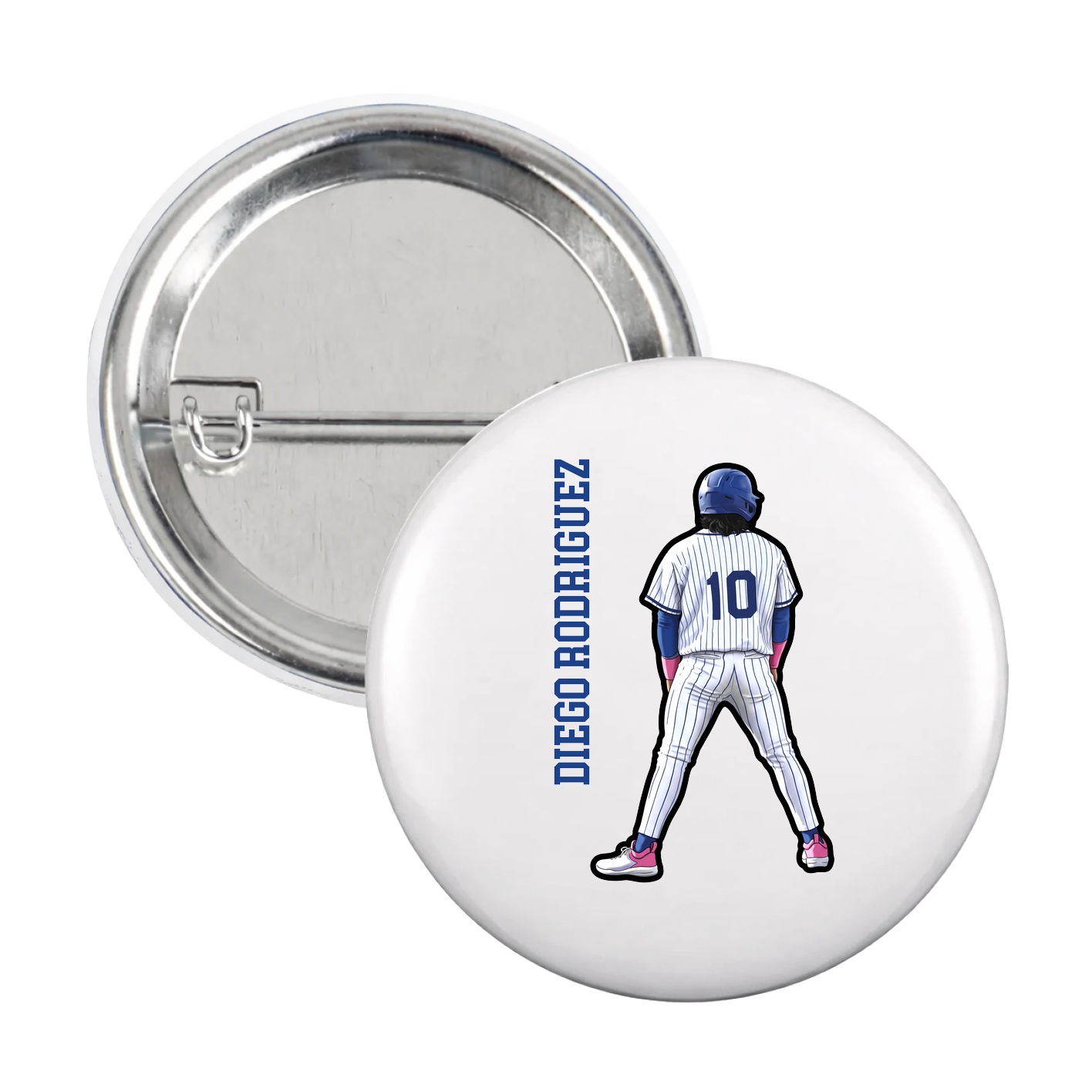 Game Day Button — Name Vertical in White