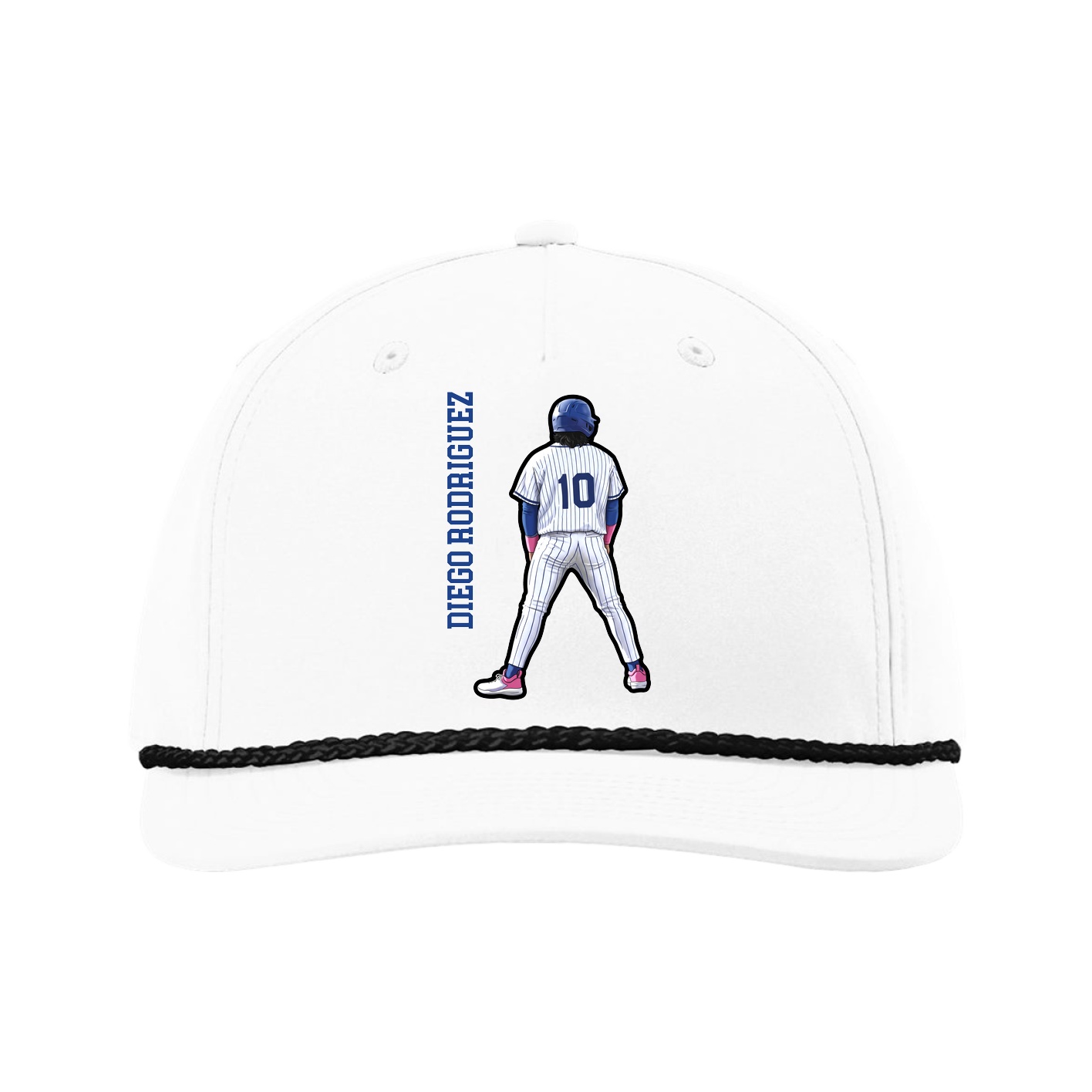 Five-Panel Classic Rope Cap — Name Vertical in White