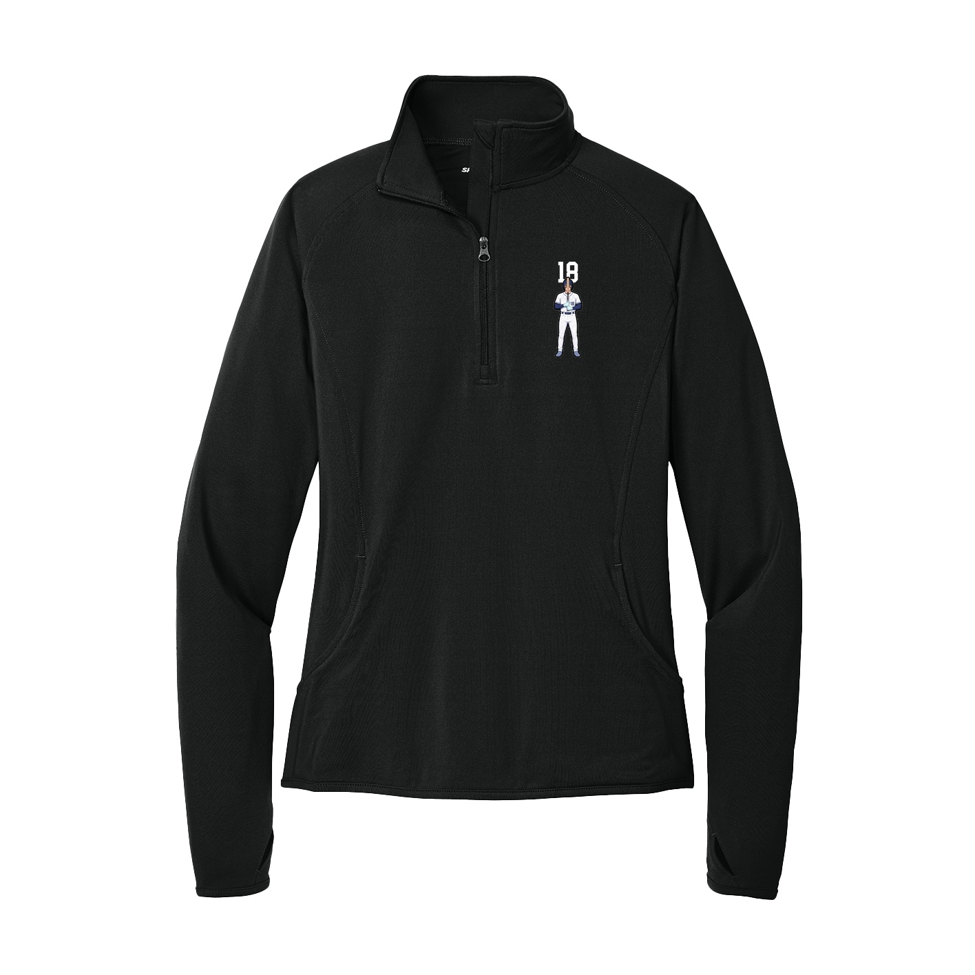 Women's Q-Zip Pullover — Number Top in Black