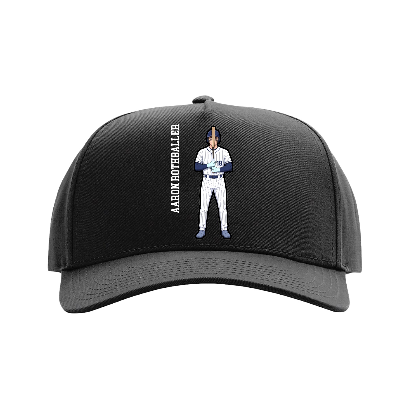 Full Fabric Five-Panel Champ Cap — Name Vertical in Black