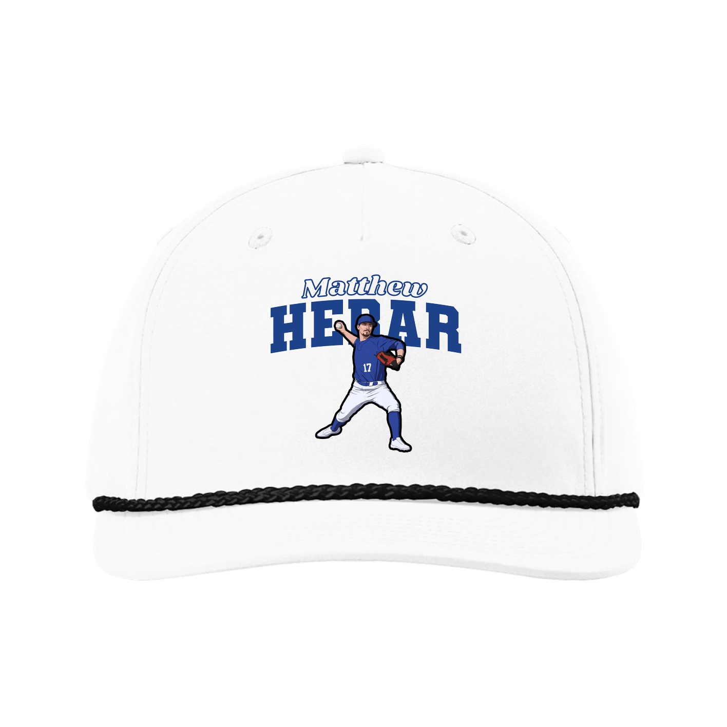 Five-Panel Classic Rope Cap — Name Arch in White