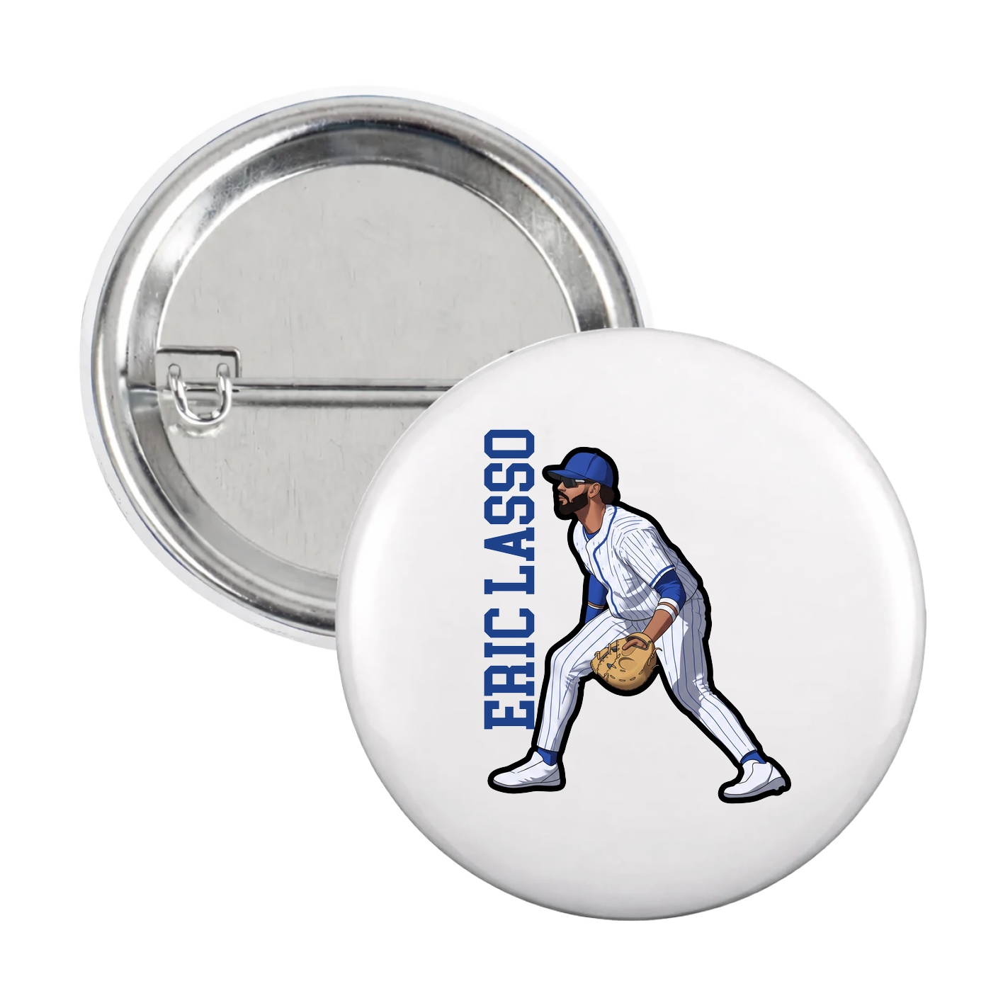 Game Day Button — Name Vertical in White
