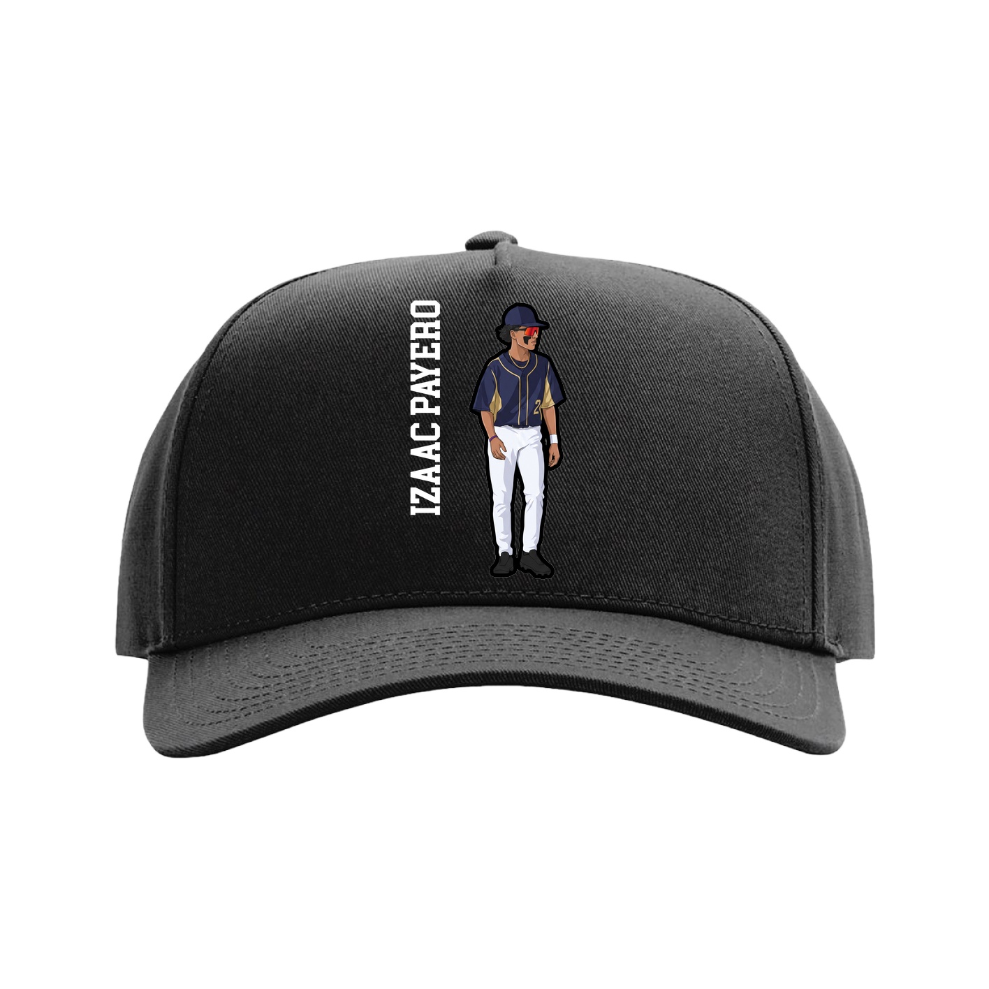 Full Fabric Five-Panel Champ Cap — Name Vertical in Black