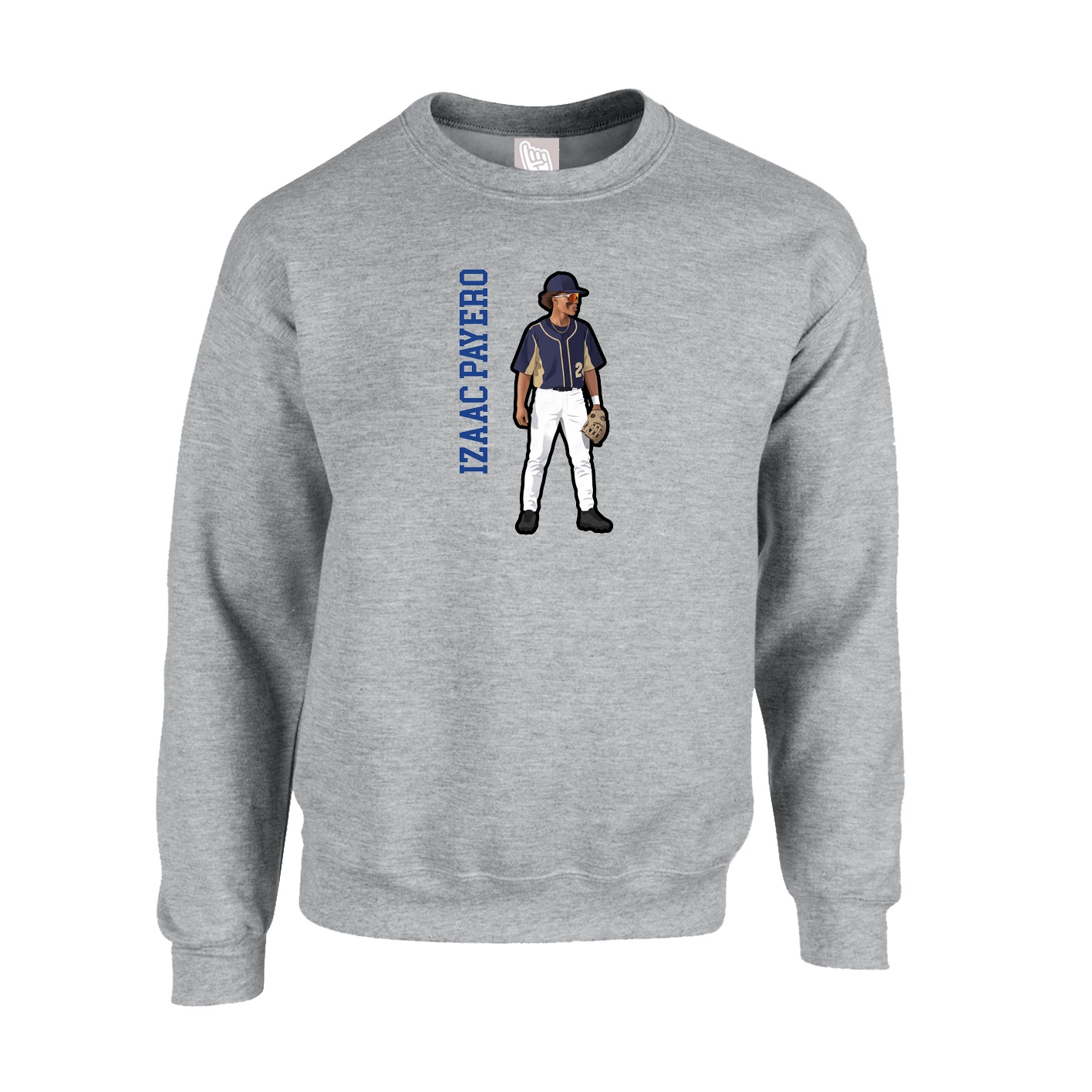 Fleece Crew — Name Vertical in Grey