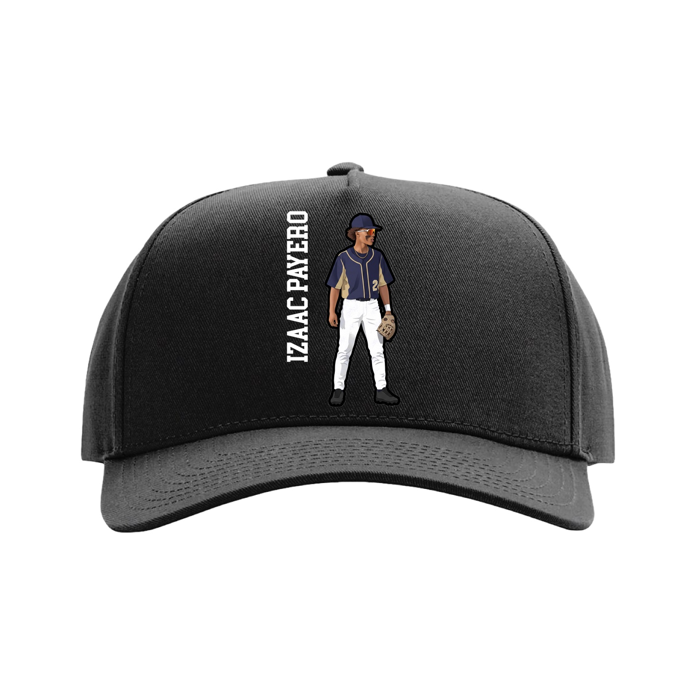 Full Fabric Five-Panel Champ Cap — Name Vertical in Black