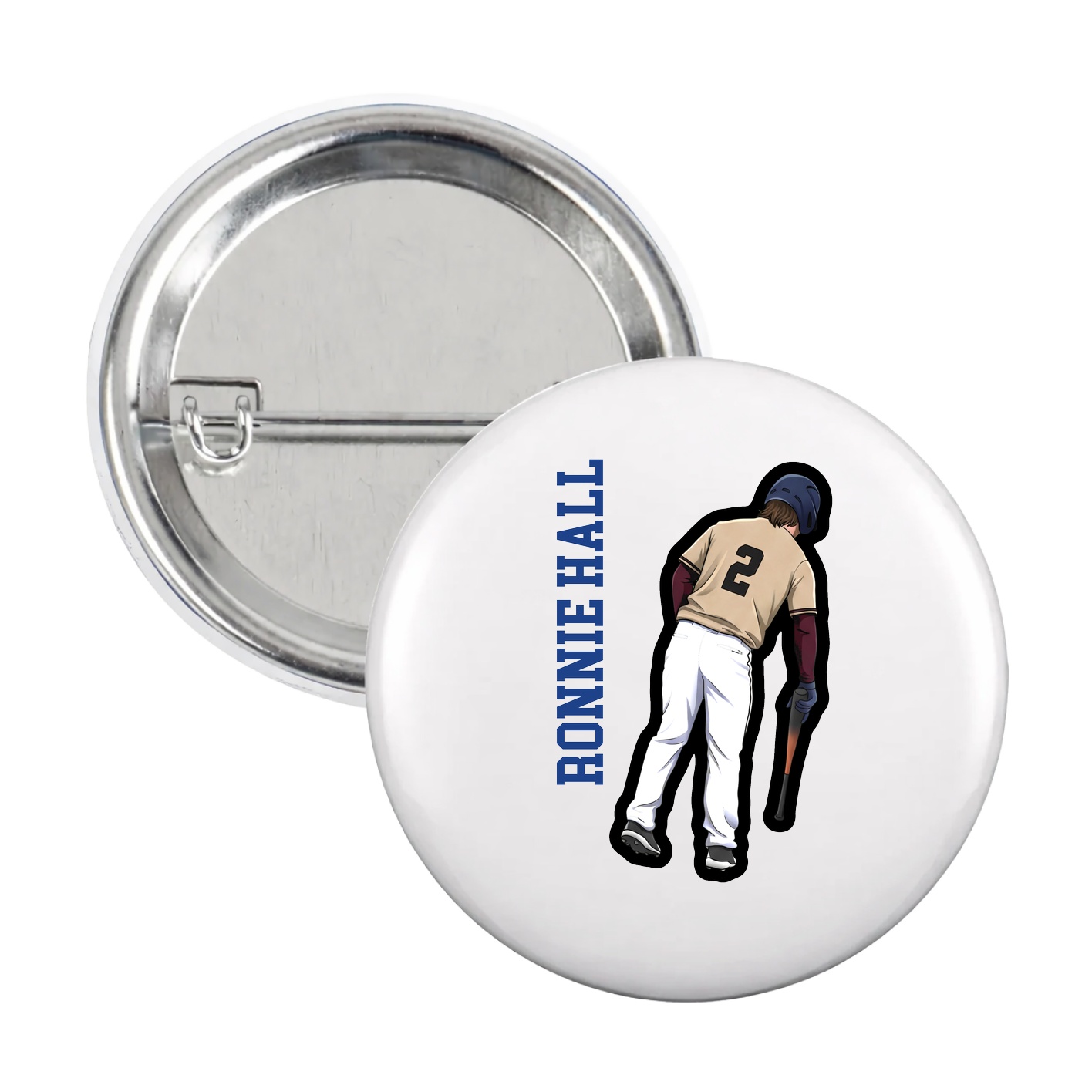 Game Day Button — Name Vertical in White