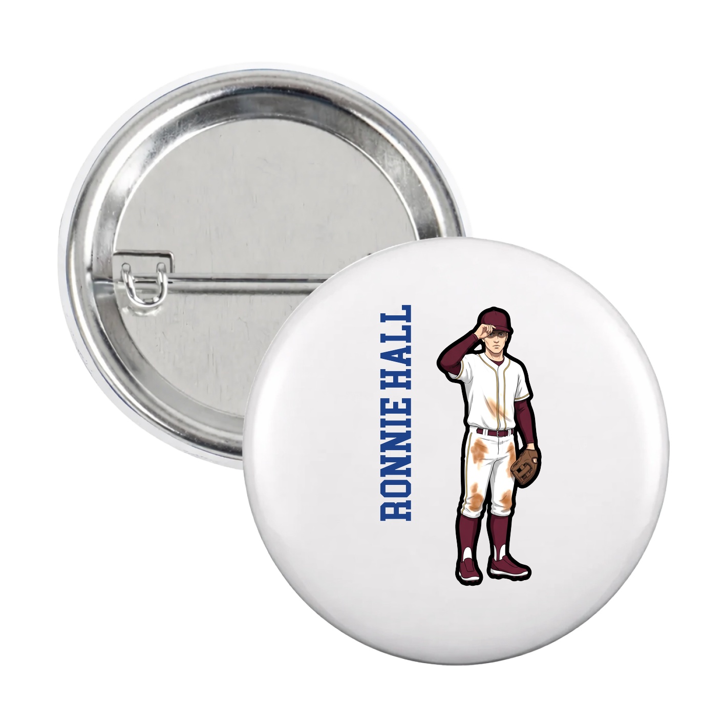 Game Day Button — Name Vertical in White
