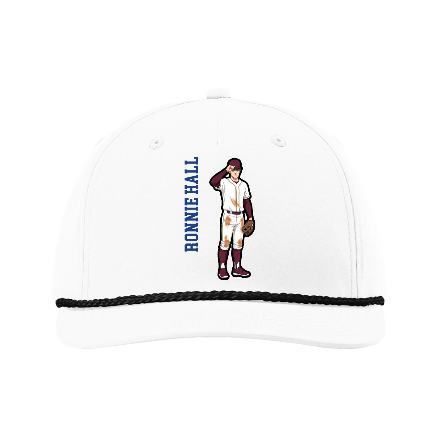 Five-Panel Classic Rope Cap — Name Vertical in White