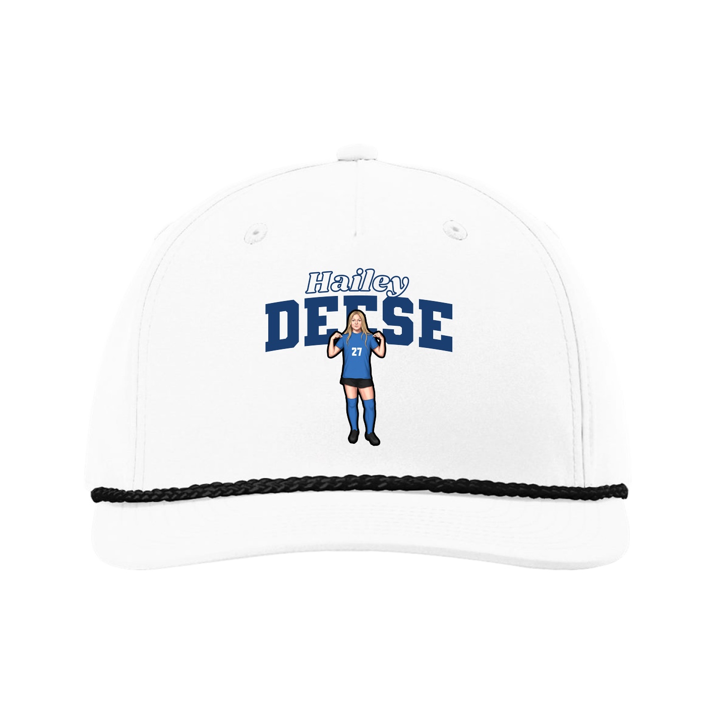 Five-Panel Classic Rope Cap — Name Arch in White
