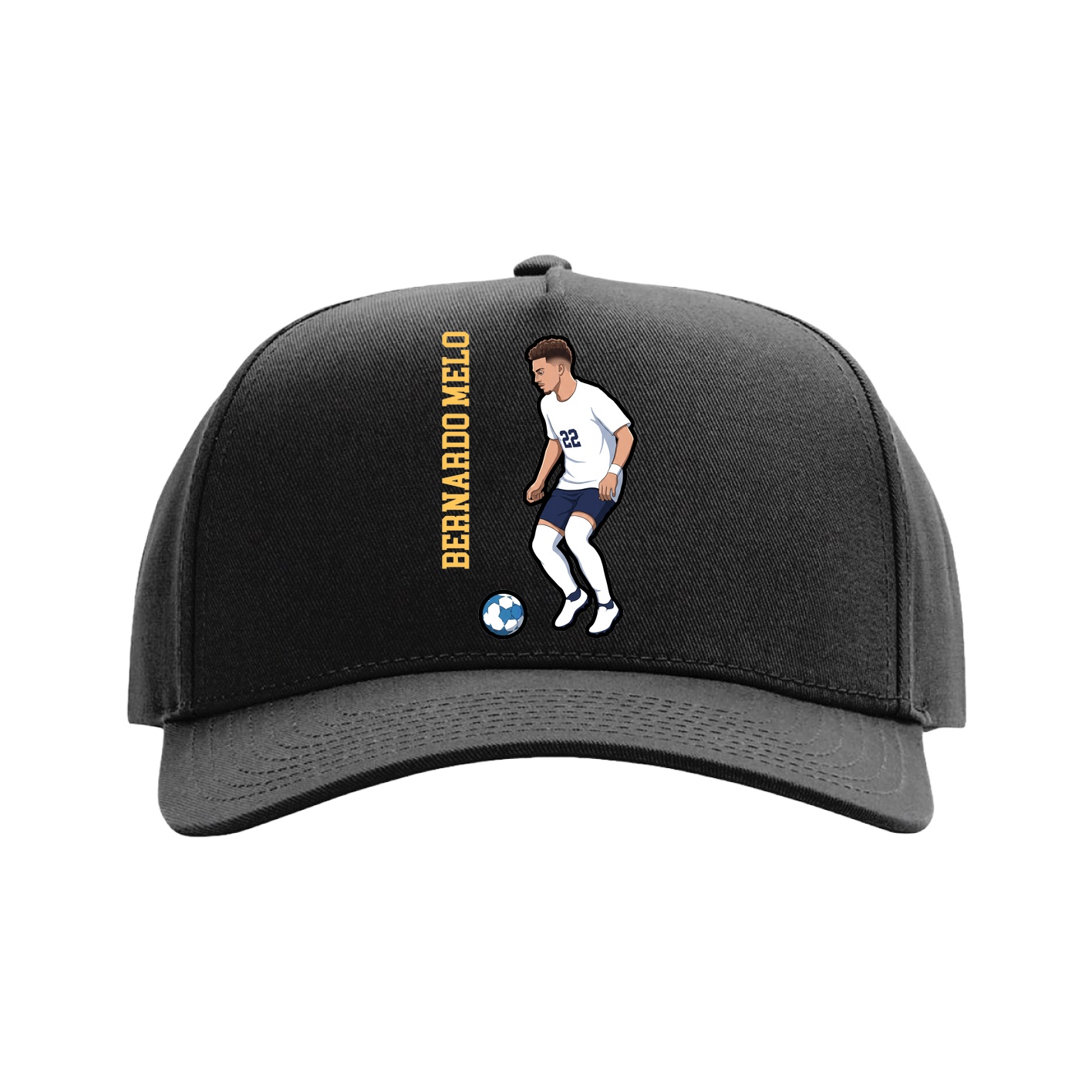 Full Fabric Five-Panel Champ Cap — Name Vertical in Black