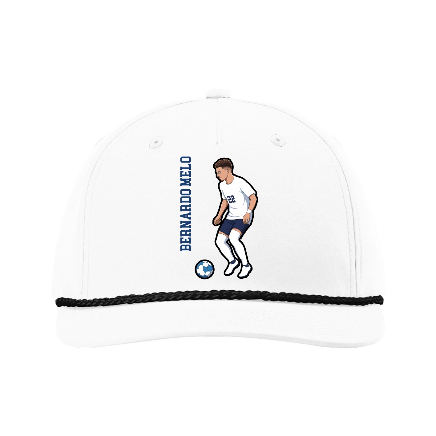 Five-Panel Classic Rope Cap — Name Vertical in White