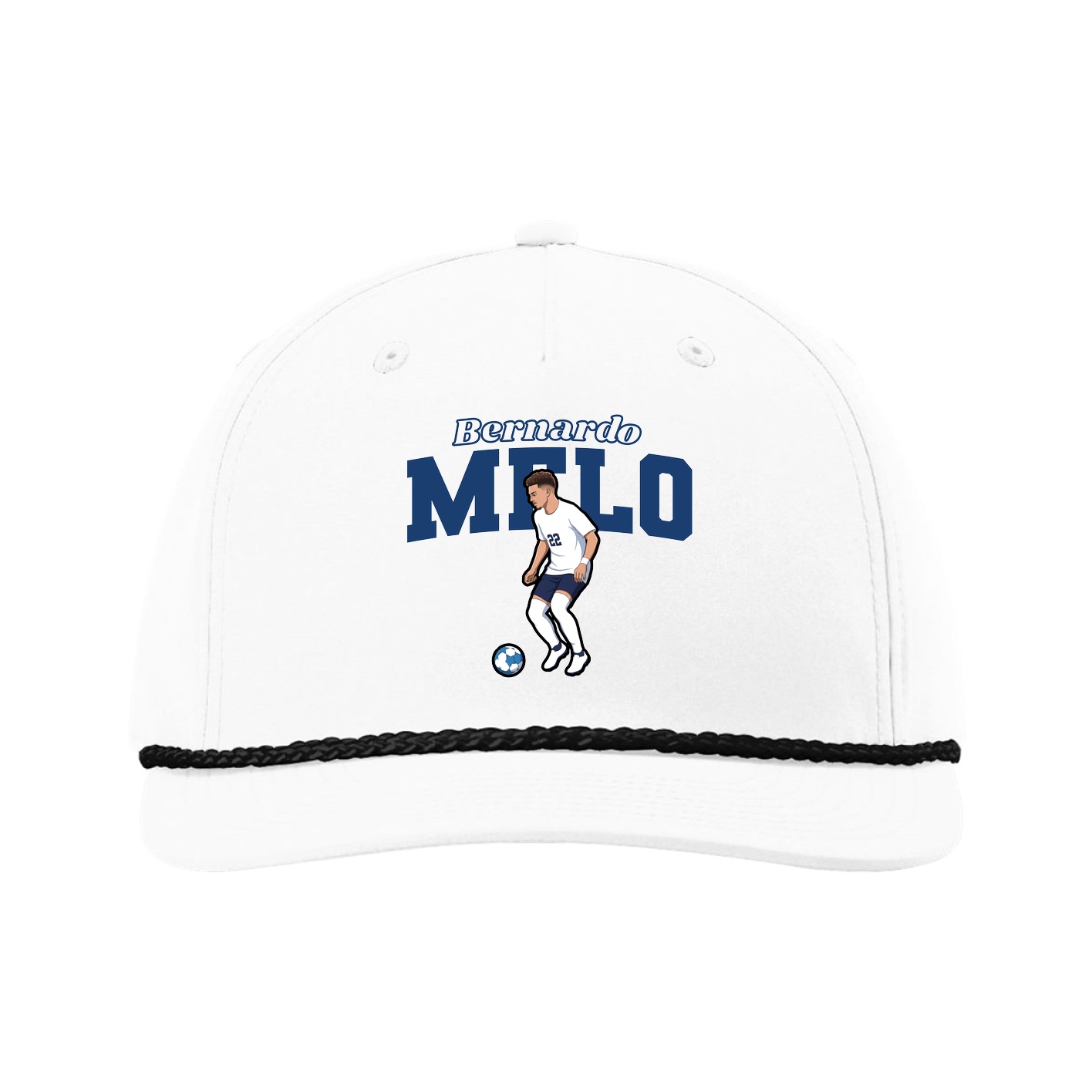 Five-Panel Classic Rope Cap — Name Arch in White