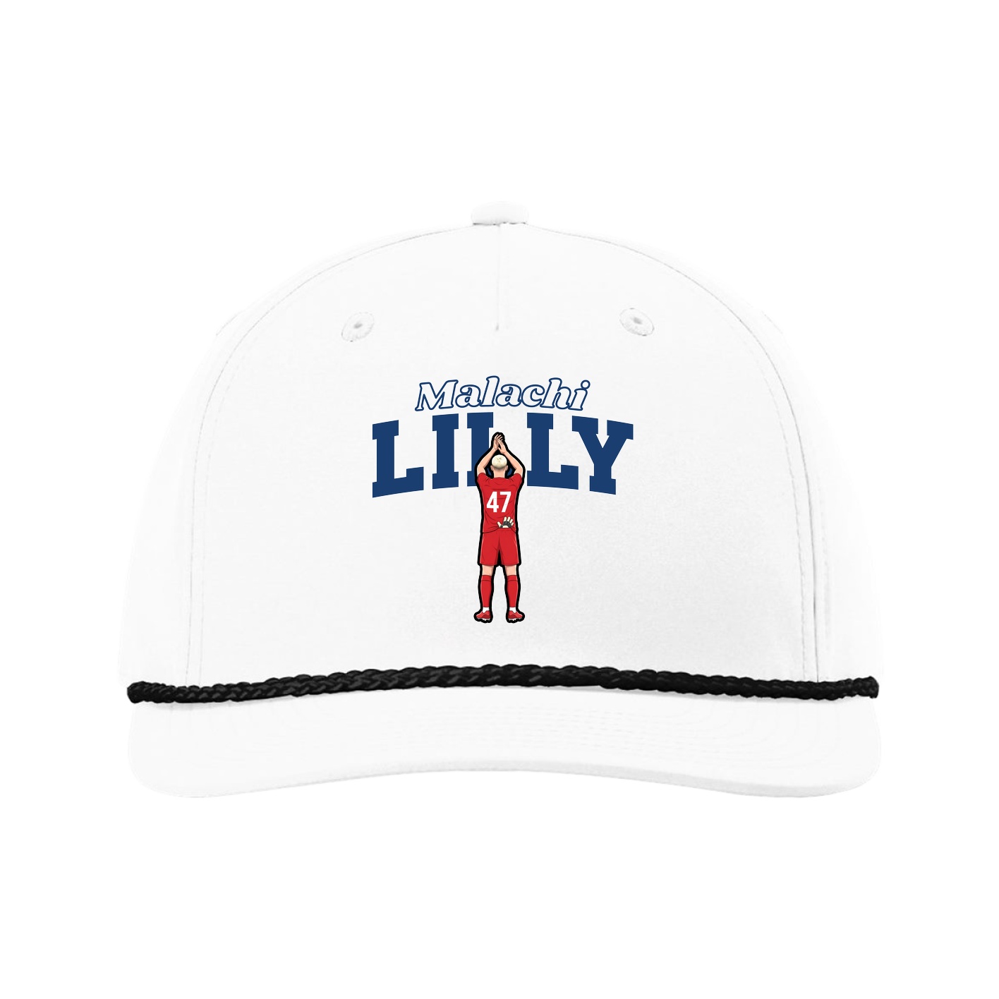 Five-Panel Classic Rope Cap — Name Arch in White