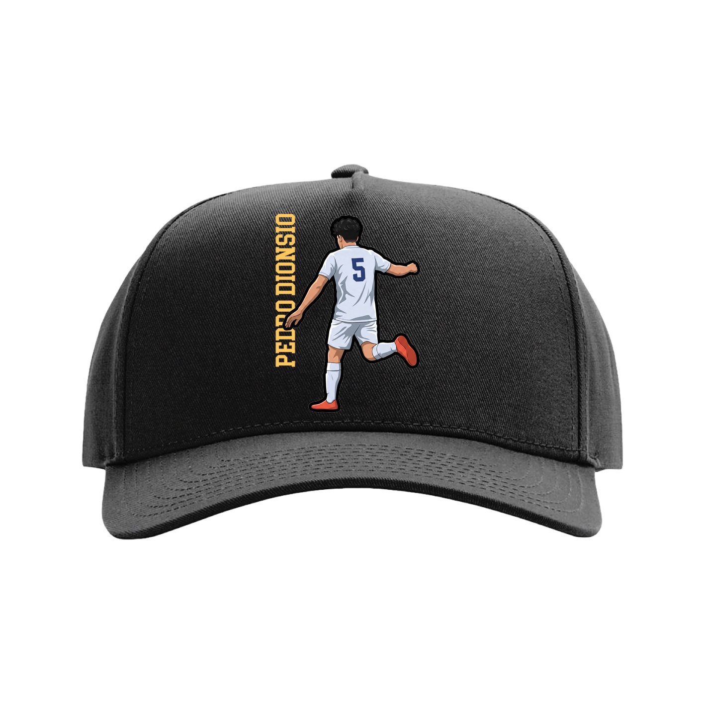 Full Fabric Five-Panel Champ Cap — Name Vertical in Black