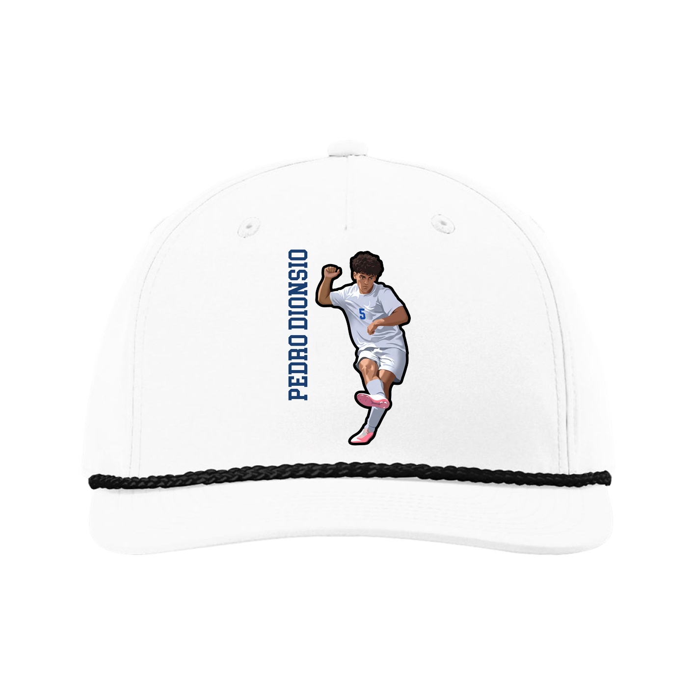 Five-Panel Classic Rope Cap — Name Vertical in White