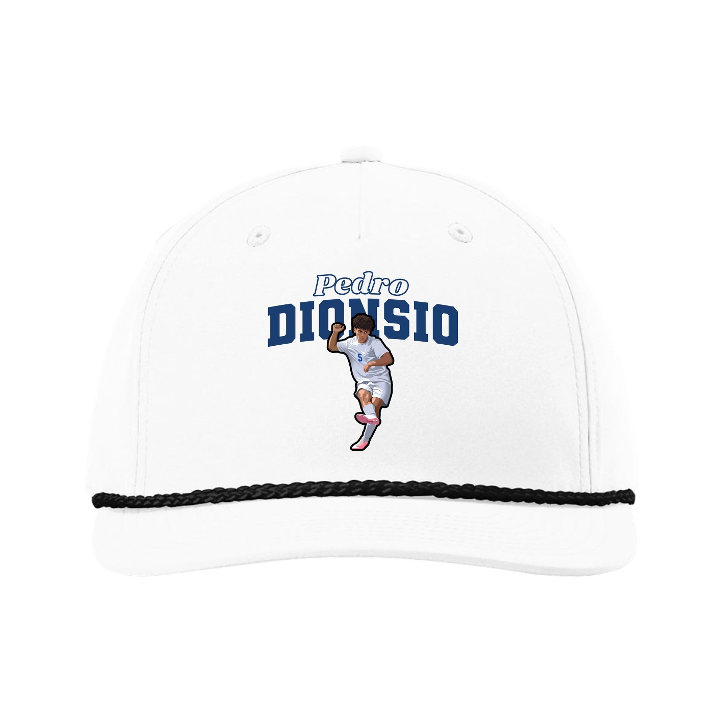 Five-Panel Classic Rope Cap — Name Arch in White