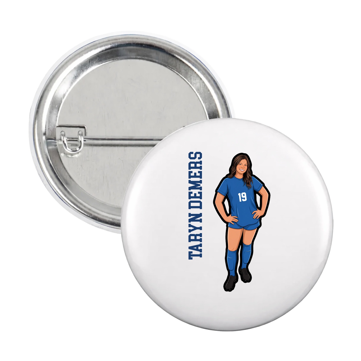 Game Day Button — Name Vertical in White