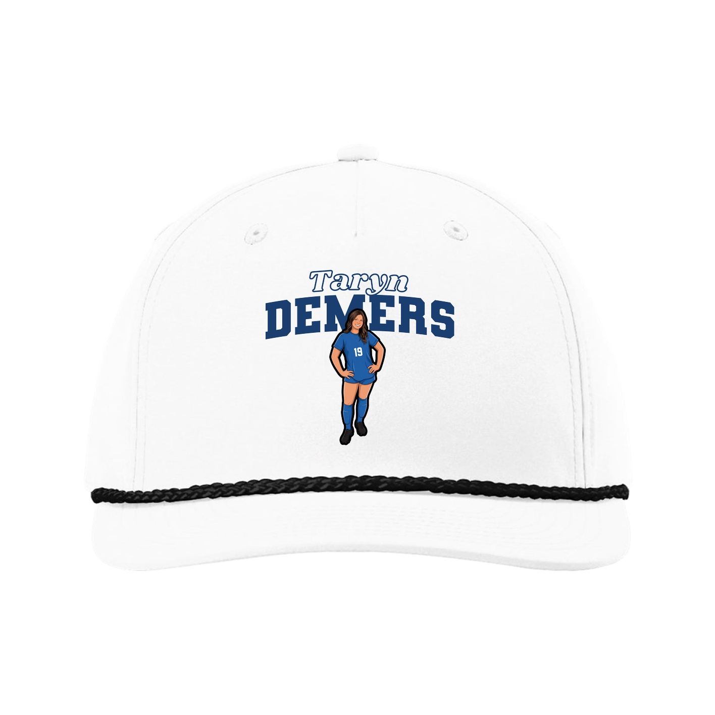 Five-Panel Classic Rope Cap — Name Arch in White