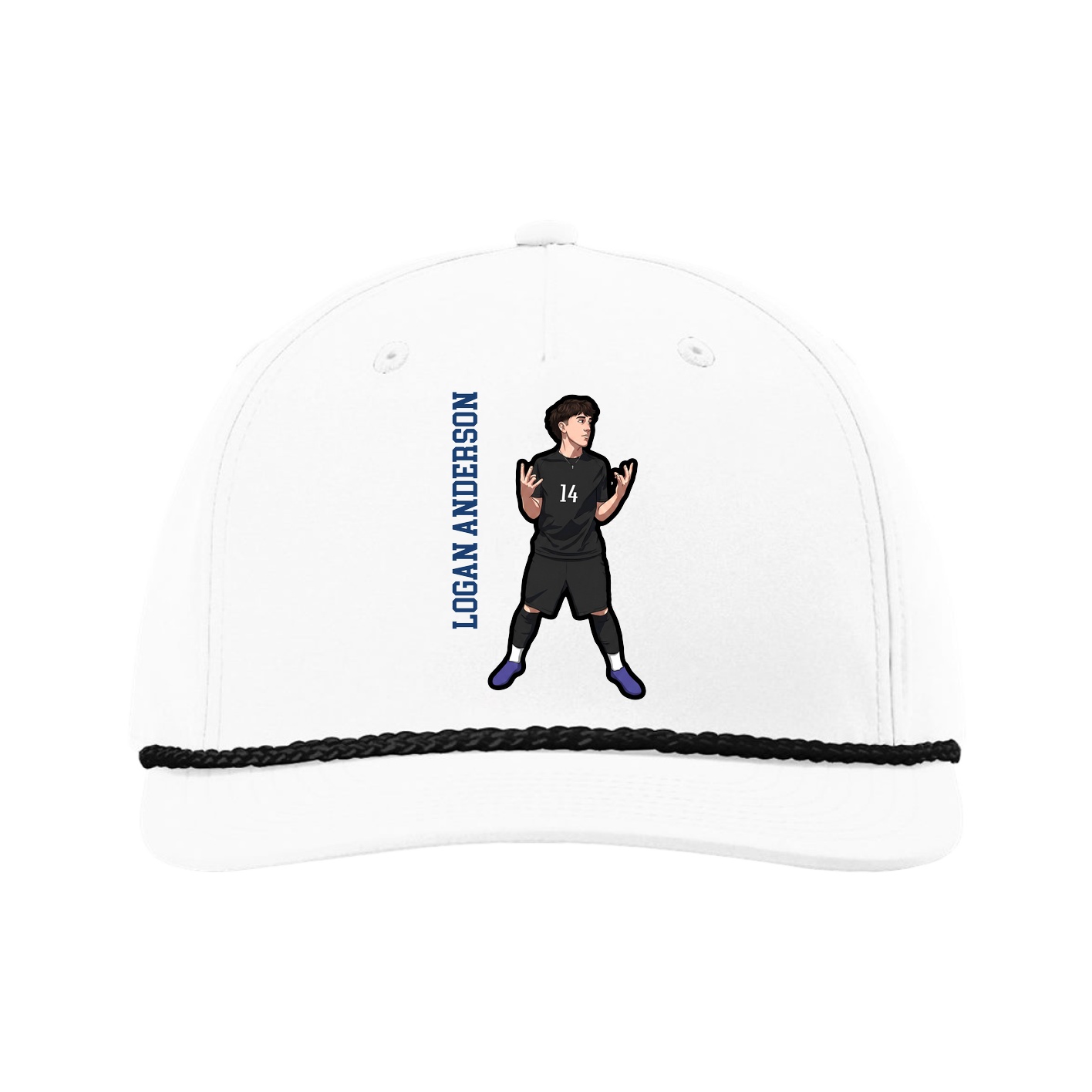 Five-Panel Classic Rope Cap — Name Vertical in White