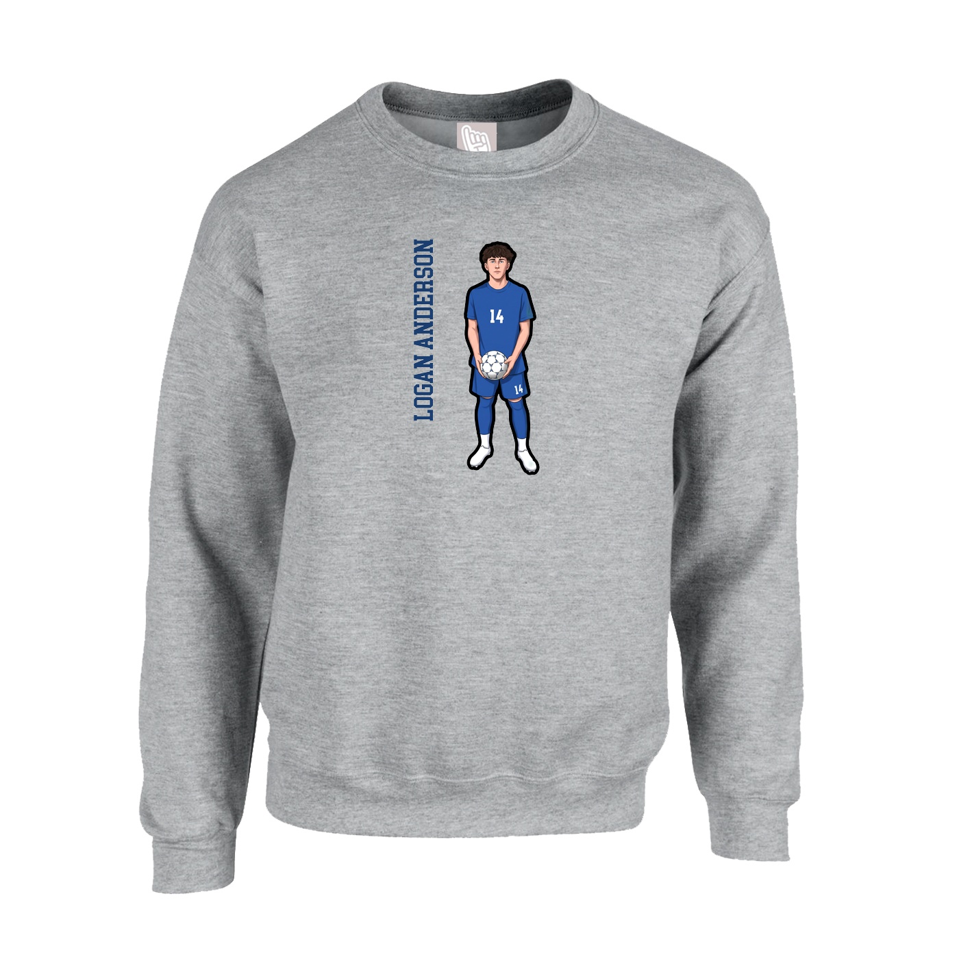 Fleece Crew — Name Vertical in Grey