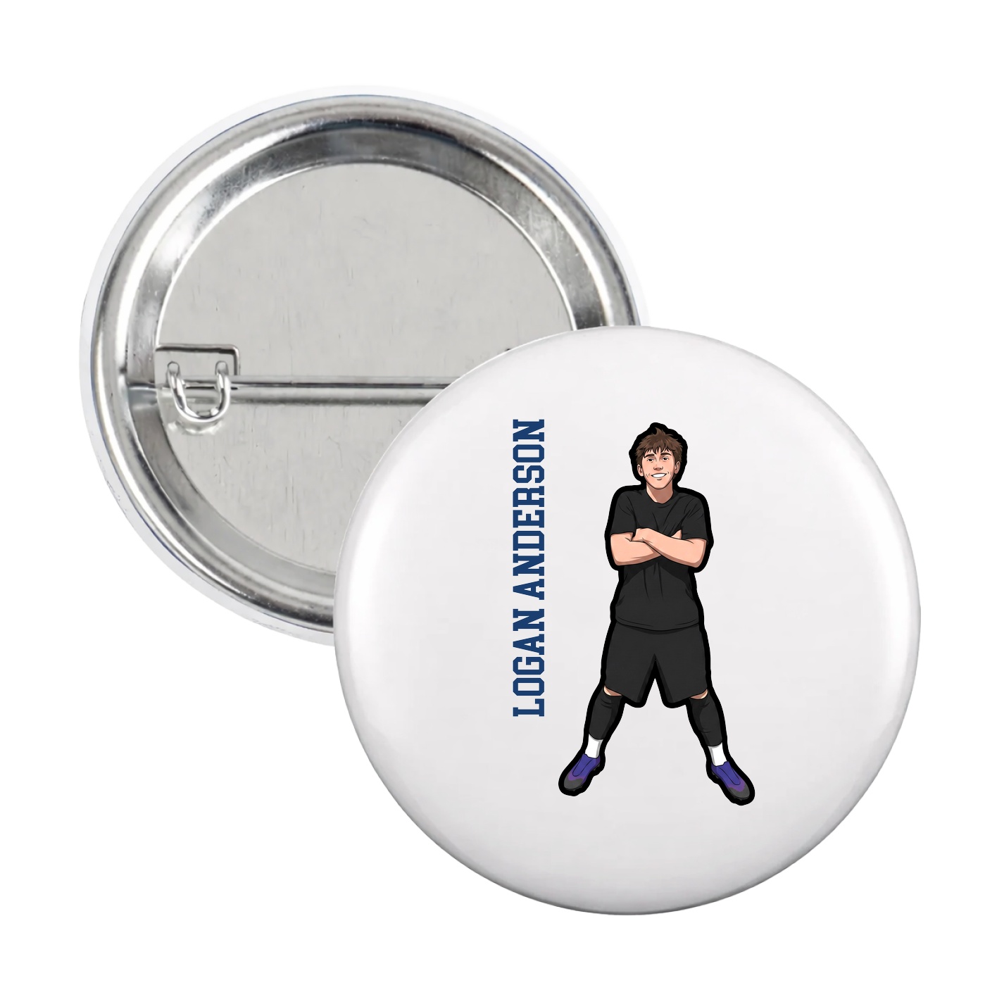 Game Day Button — Name Vertical in White