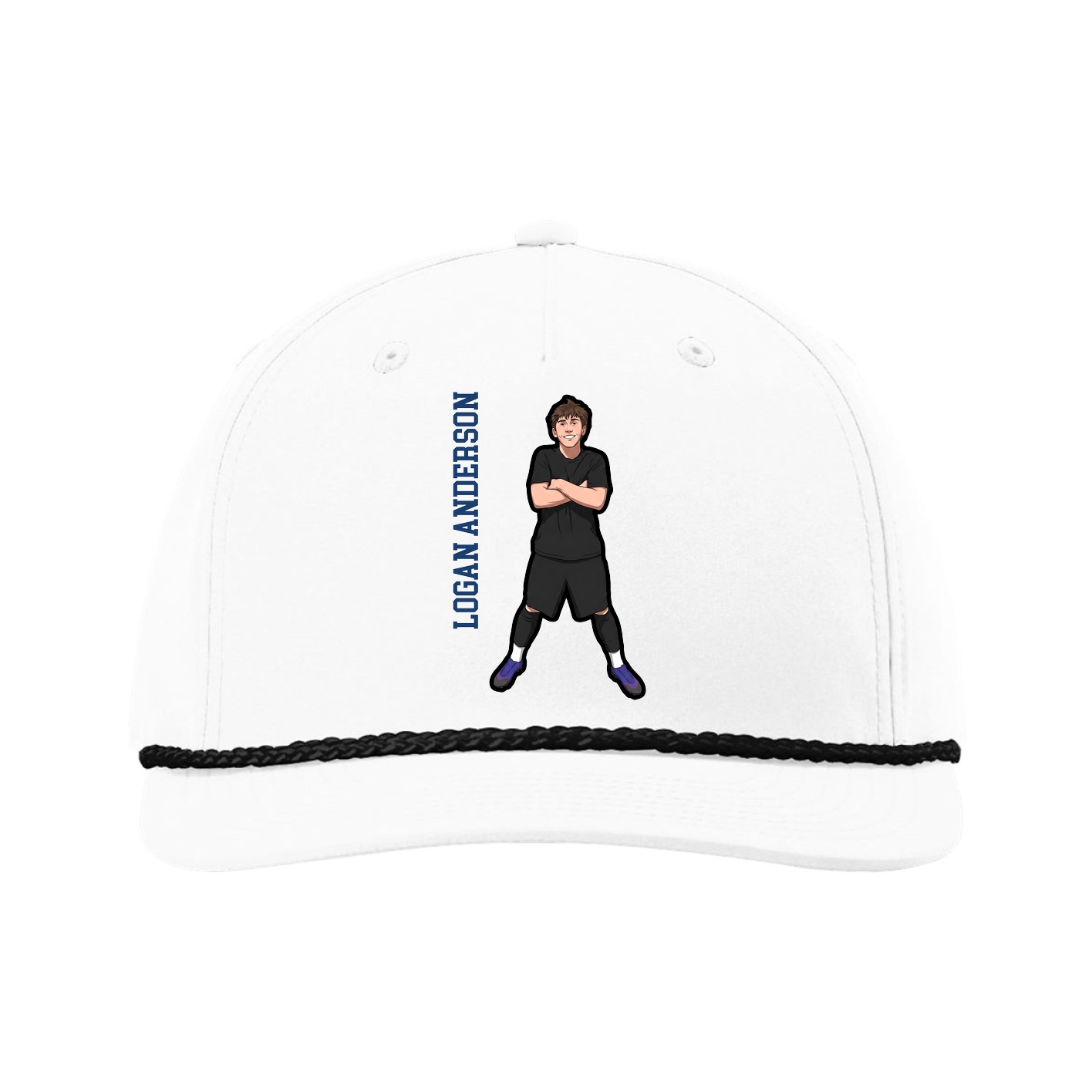 Five-Panel Classic Rope Cap — Name Vertical in White
