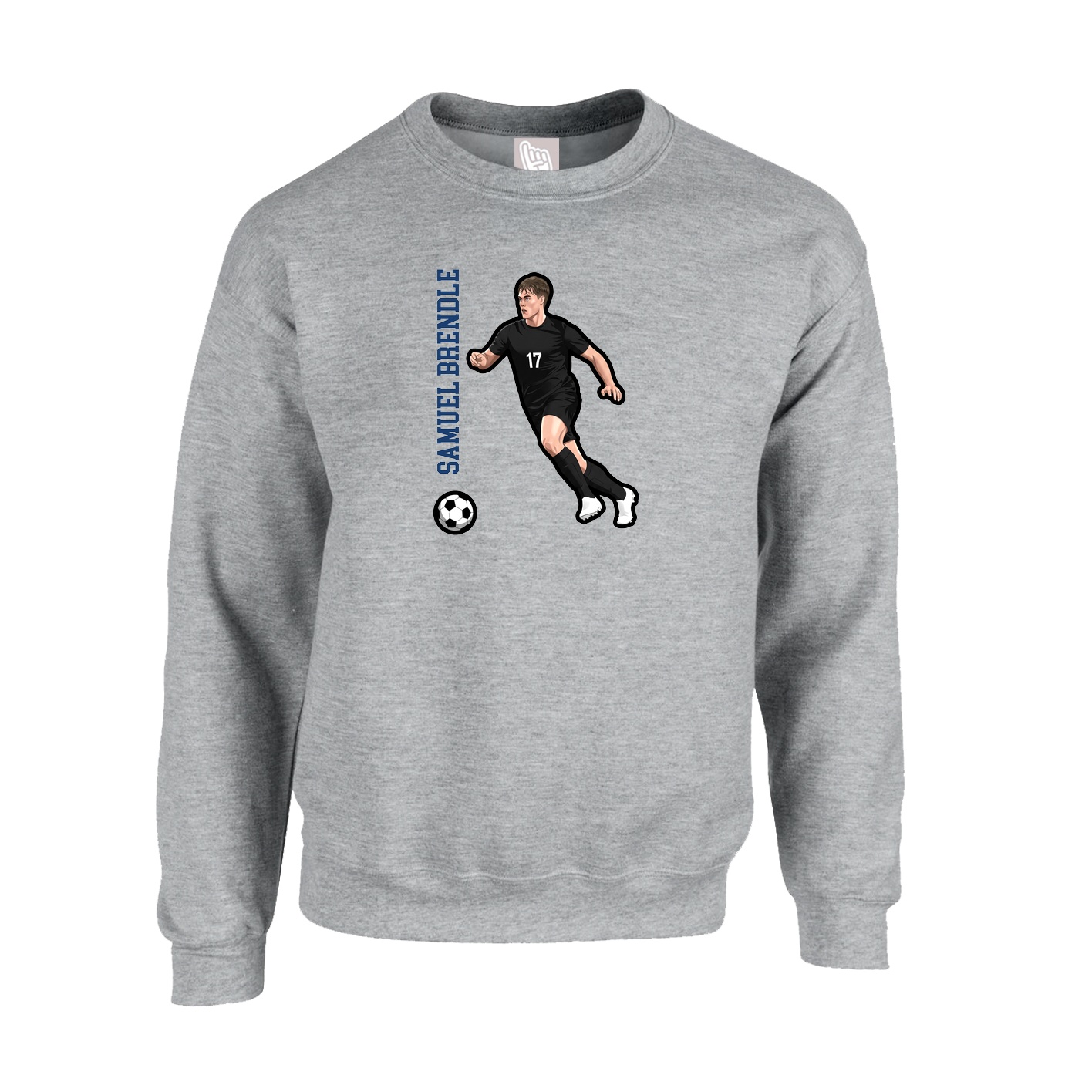 Fleece Crew — Name Vertical in Grey