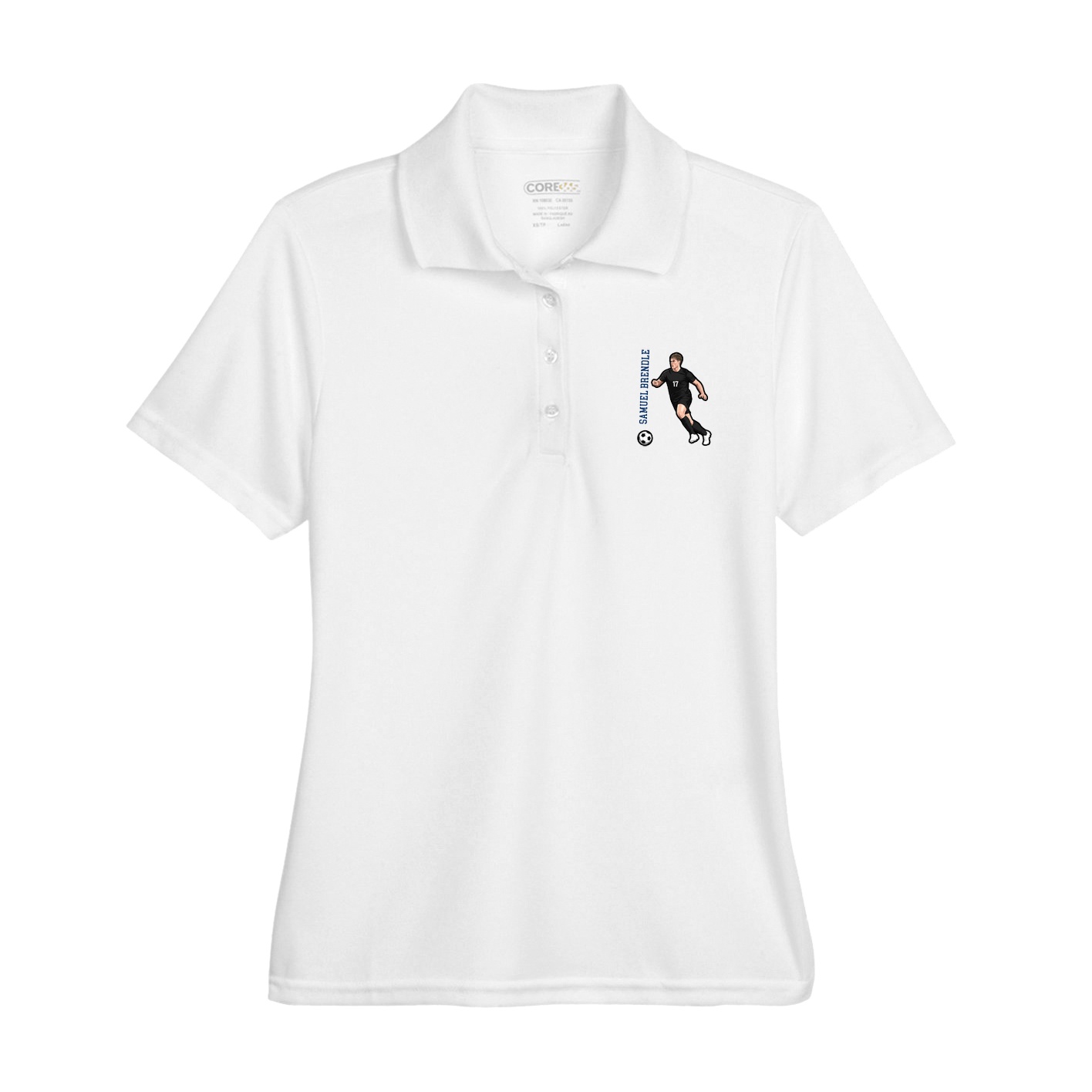 Womens Performance Polo — Name Vertical in White