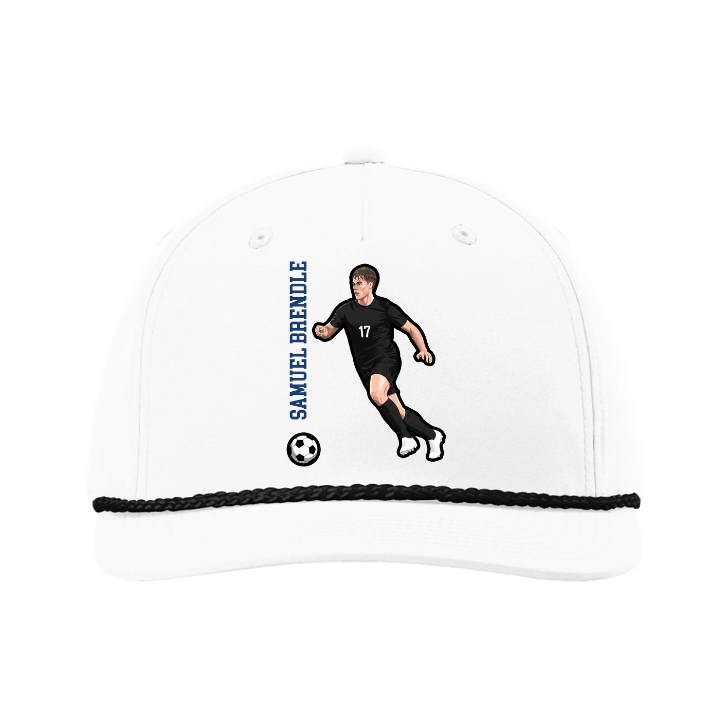 Five-Panel Classic Rope Cap — Name Vertical in White