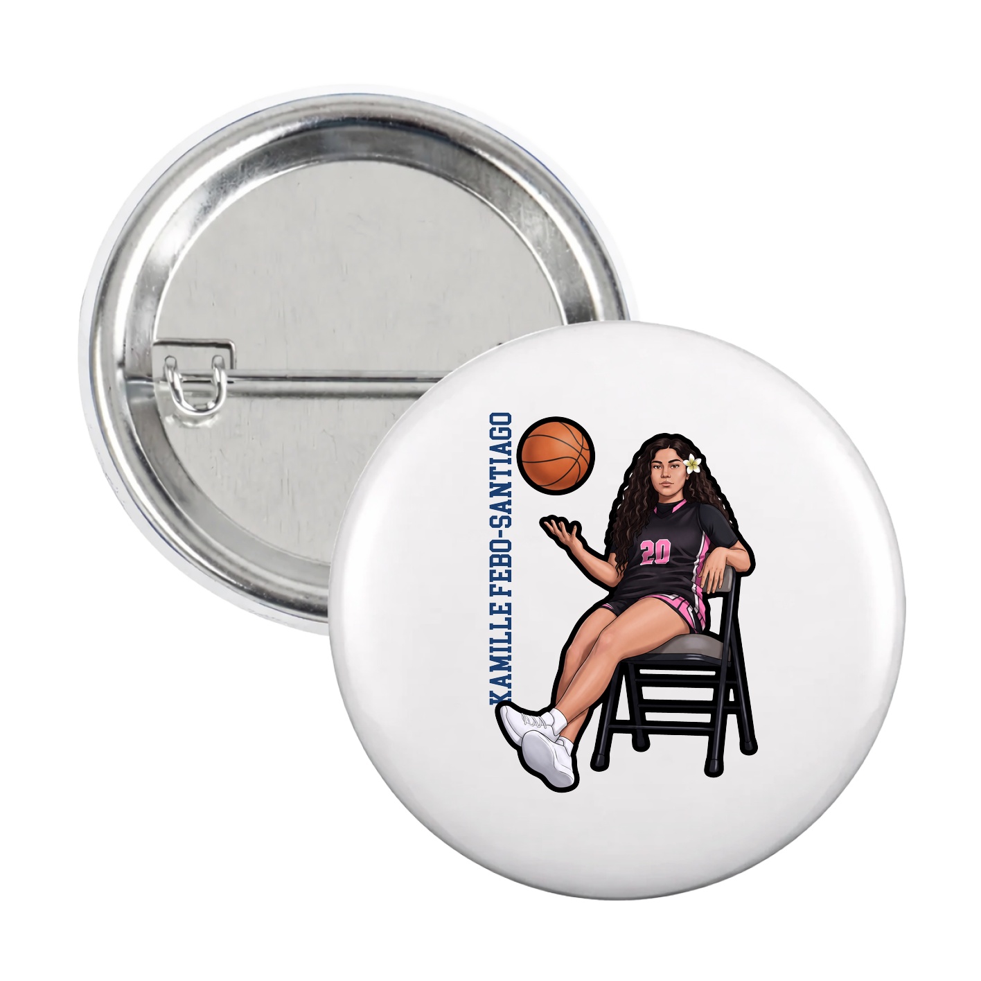 Game Day Button — Name Vertical in White
