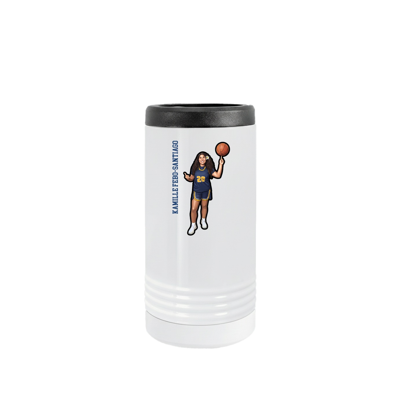 Slim Beverage Holder — Name Vertical in White