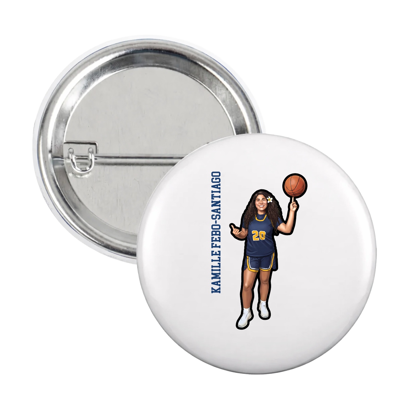 Game Day Button — Name Vertical in White