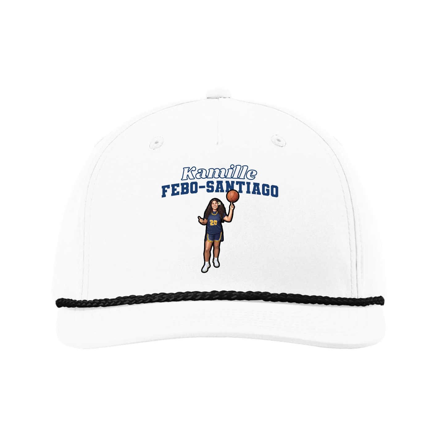 Five-Panel Classic Rope Cap — Name Arch in White